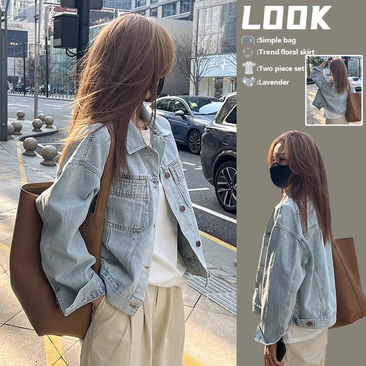 网红ins欧式复古牛仔外套女春秋季新款韩版宽松短款长袖百搭衬衫