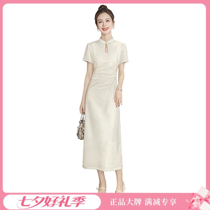 丝柏舍2025夏季新款女新中式国风中长款短袖立领旗袍裙S52R1729L