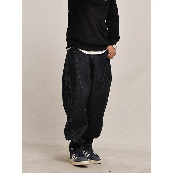 牛仔裤优等生！偏硬挺！三本针原牛立体剪裁宽松百搭弯刀牛仔裤潮