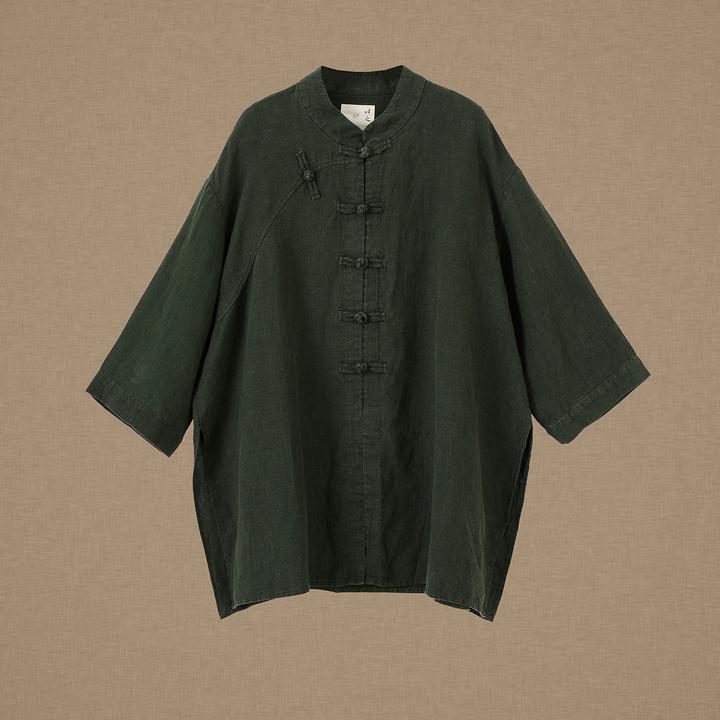 【以之】设计师品牌原创中式禅意对襟盘扣100%纯亚麻衬衫女上衣