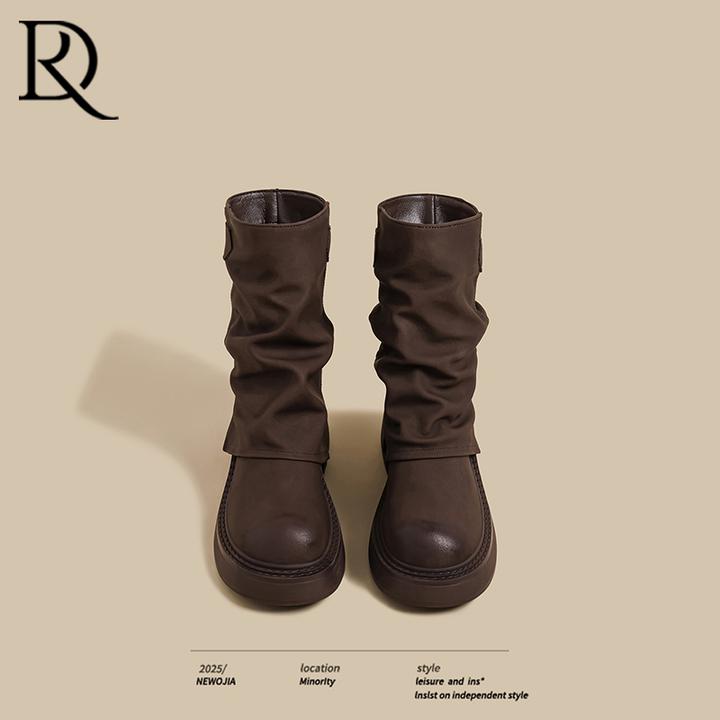 【DR专柜正品】韩系炸街ins风2025秋冬季新款厚底马丁靴女黑色褶皱