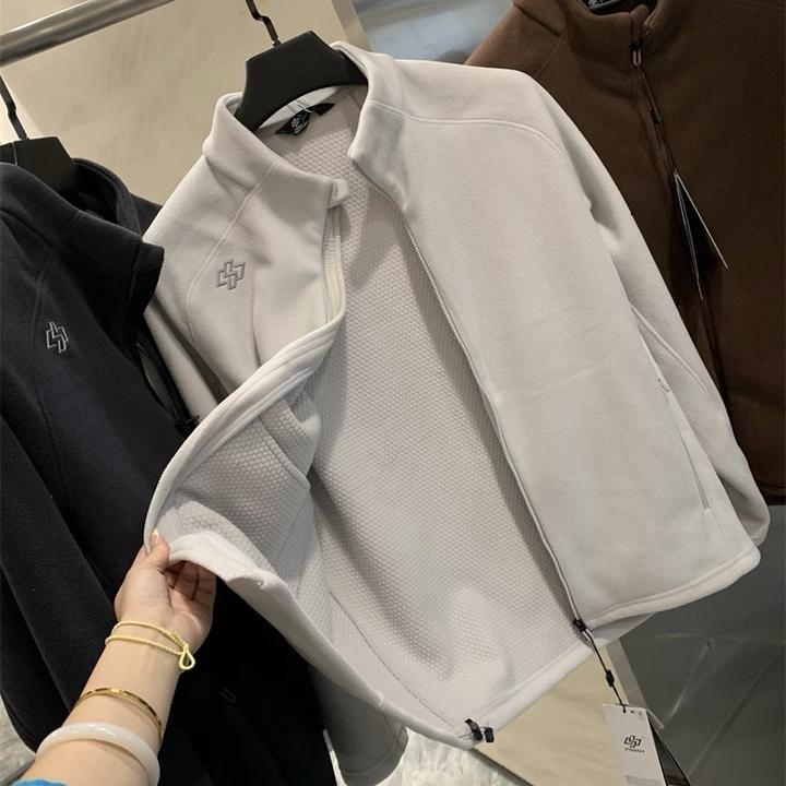 摇粒绒立领抓绒衣男士秋冬户外运动防风加绒保暖休闲通勤夹克外套