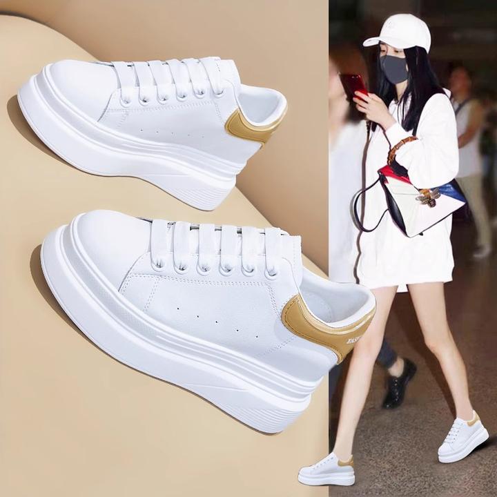 8CM真皮小白鞋女2025新款厚底透气运动休闲鞋小个子时尚轻奢板鞋