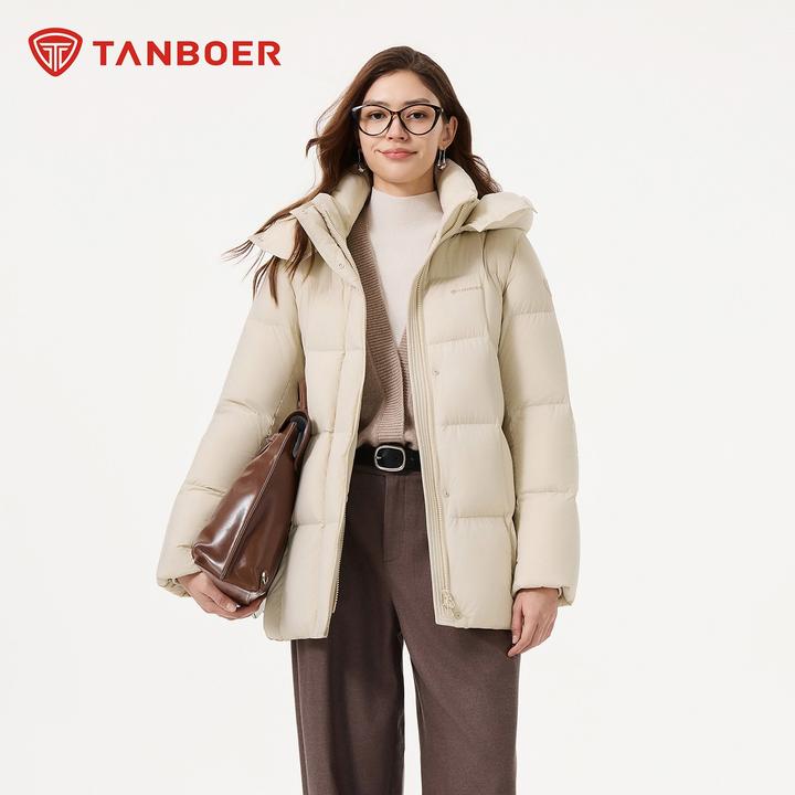坦博尔羽绒服女士中长款2025年冬季时尚可脱卸帽加厚保暖外套558Z