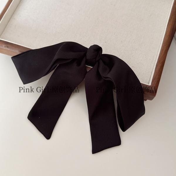 Pink Girl  T805复古优雅黑色缎面蝴蝶结8cm弹簧夹简约百搭法式