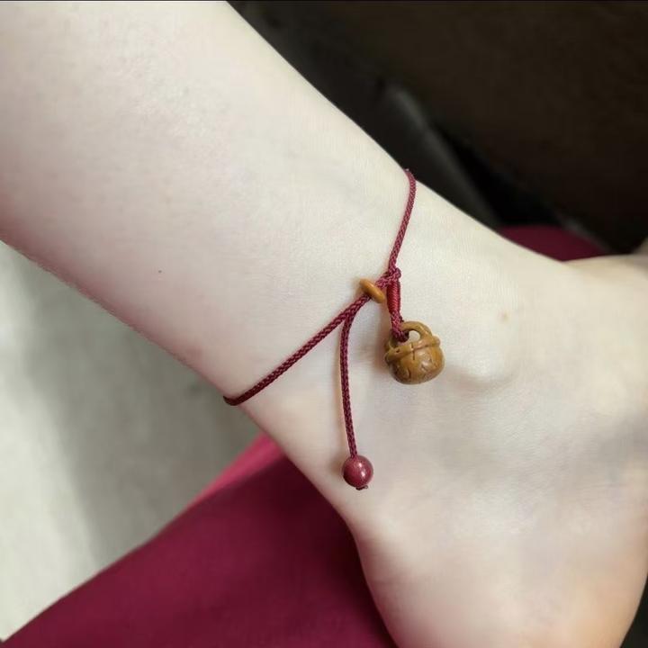 天然真桃木桃篮手串红绳手链男女手绳脚绳细款女款脚链
