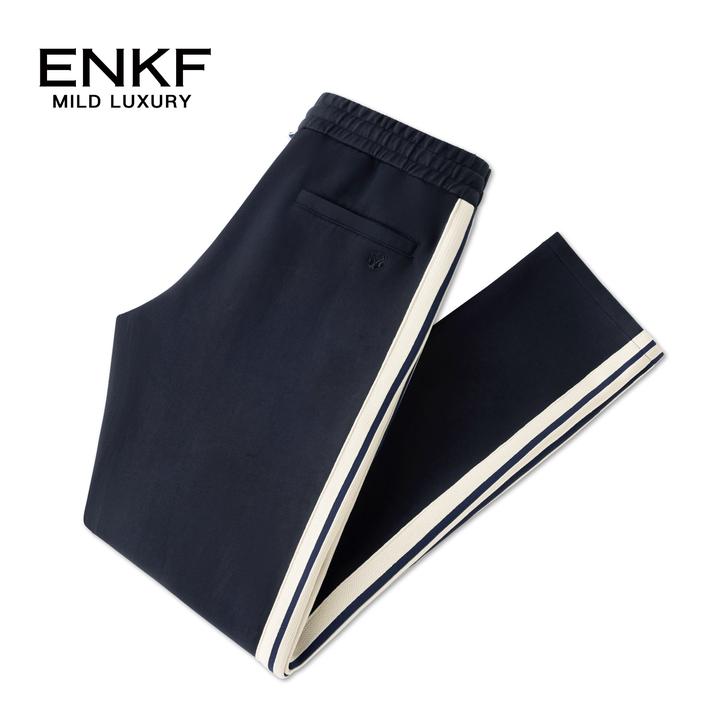 蒙口透秋天新款运动男装时尚条纹休闲裤百搭直筒潮流拼色简约长裤