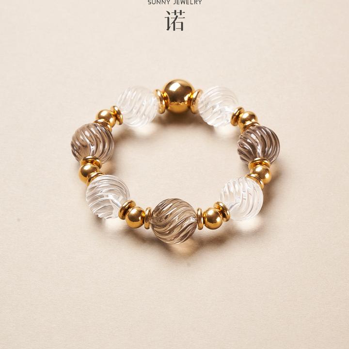 懒猫nono│Saynono 半岛轻咖_茶晶白水晶手串(多样性发其一)