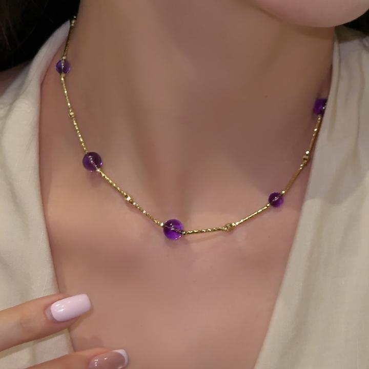 G XIAOXIAO 镀K金【紫醺】时尚气质复古浪漫百搭锁骨项链 F20X53