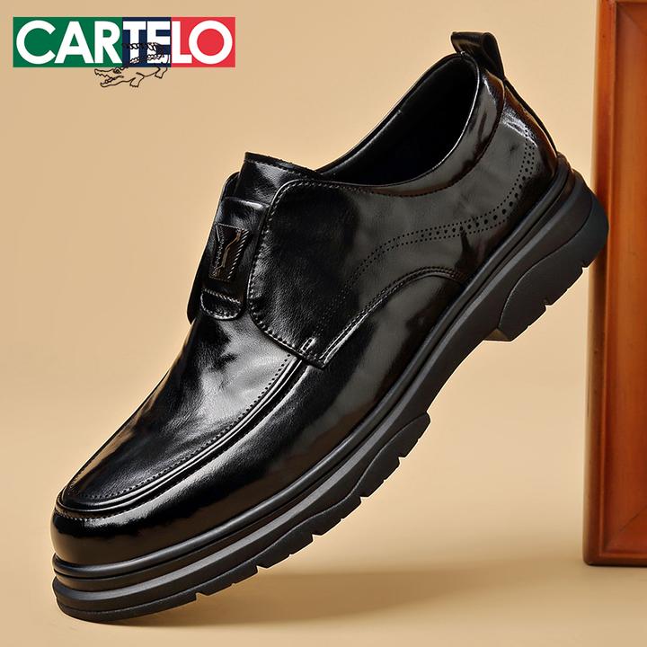 CARTELO/卡帝乐鳄鱼商务透气真皮厚底一脚蹬2025秋季休闲皮鞋软底