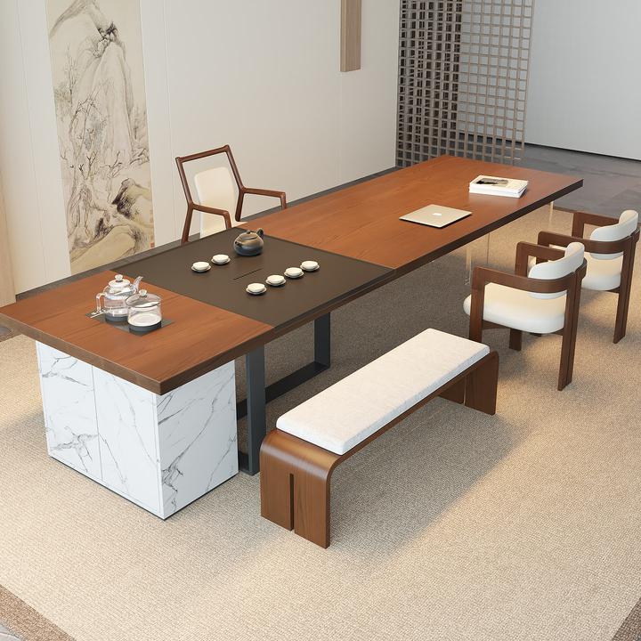 新中式实木茶桌椅组合带水壶茶盘办公室茶几茶室家用原木大板茶台