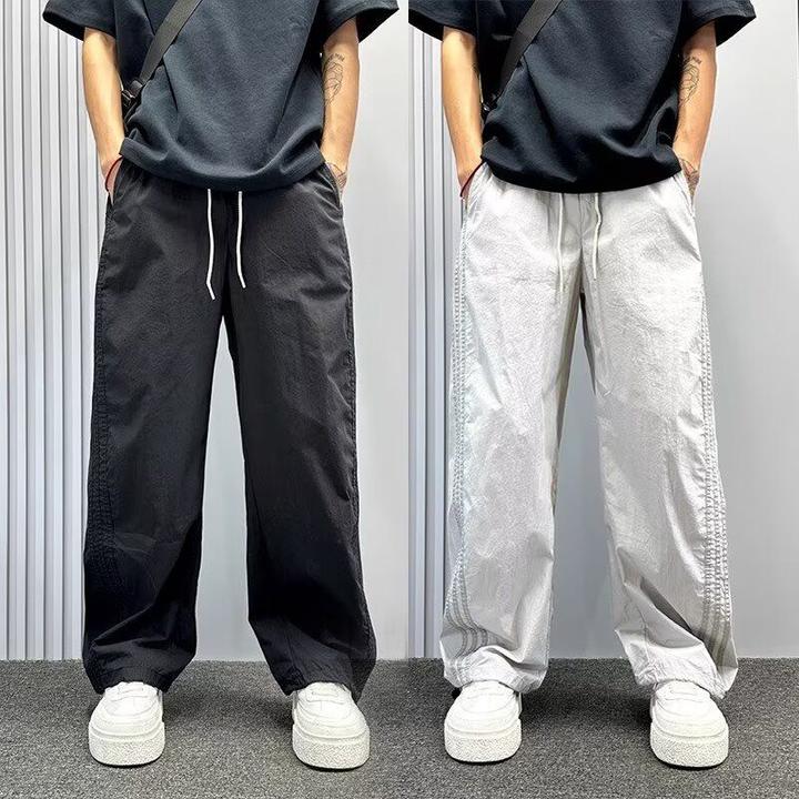 新款宽松休闲裤男韩版潮流百搭裤子弯刀裤薄款坠感阔腿拖地长裤子