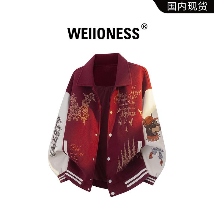 WEIIONESS潮流字母刺绣夹克男秋冬百搭宽松外套轻奢痞帅休闲男装