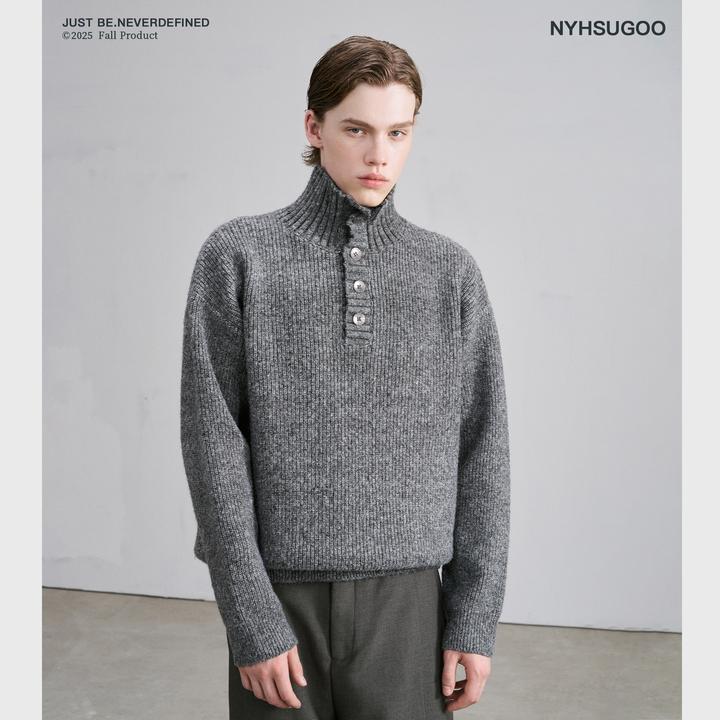 NYHSUGOO/南乙秋季元宝针针织毛衣小开领纽扣3726男士外套