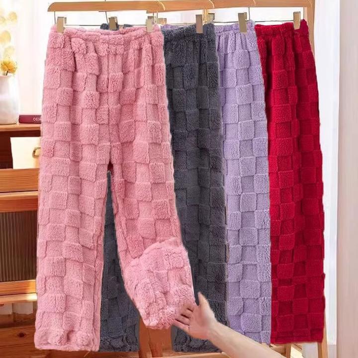 新款加厚暖暖裤珊瑚绒居家保暖裤秋冬季懒人裤直筒遛弯裤外穿睡裤