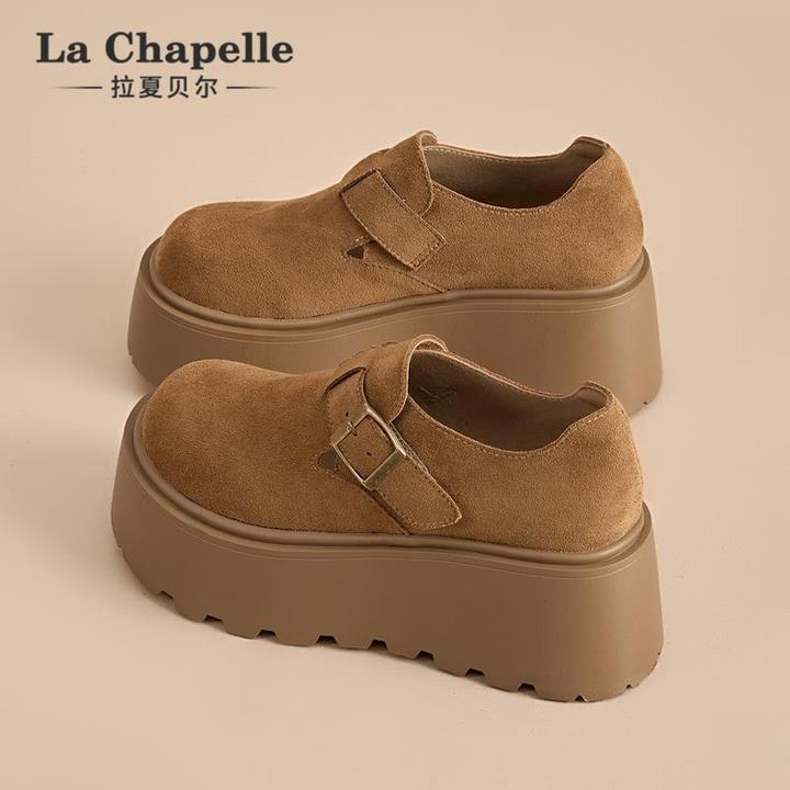 拉夏贝尔厚底勃肯鞋女复古小个子2026新款冬季休闲单鞋百搭乐福鞋