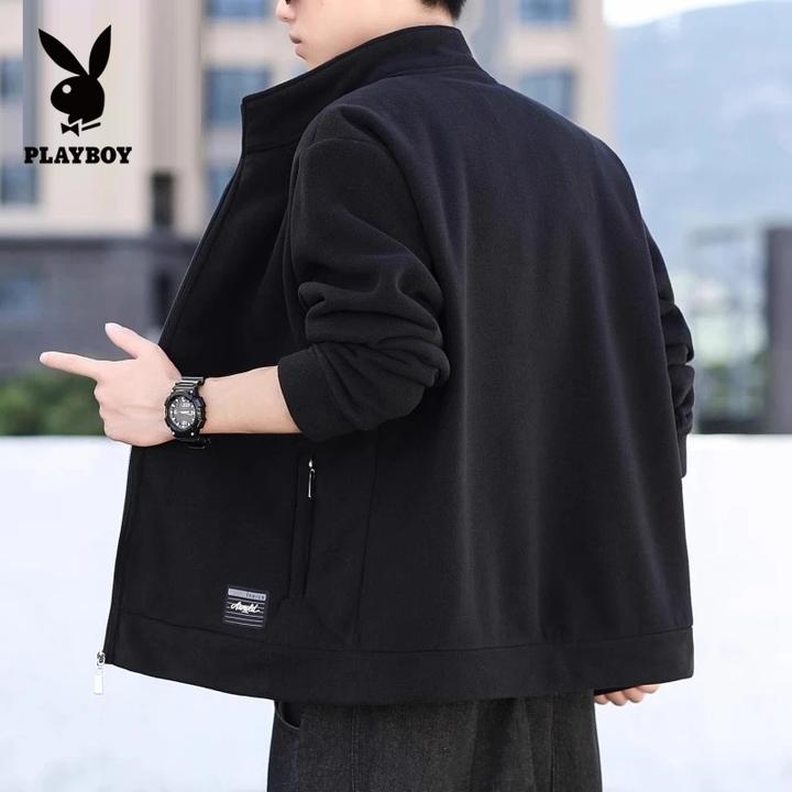 花花公子摇粒绒夹克男士秋冬季新款运动休闲潮牌宽松保暖舒适外套