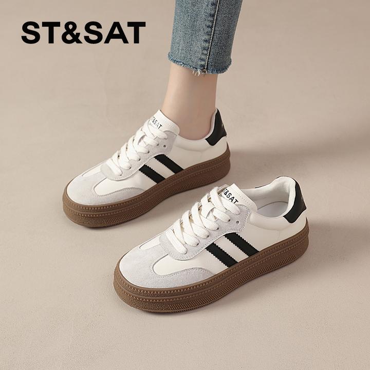 星期六复古德训鞋女2025秋季新款小众板鞋增高小白鞋女配裙子女鞋