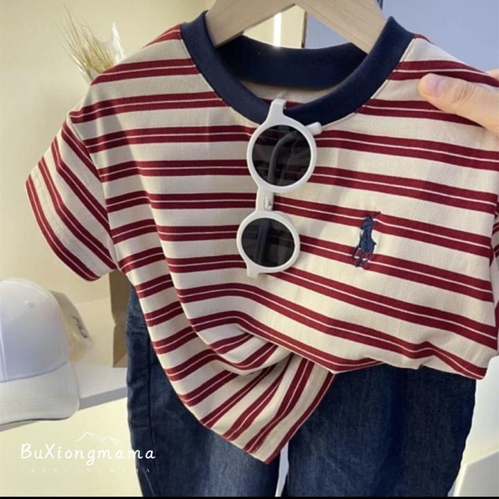 纯棉韩版夏装森系短袖宝宝上衣套装女童T恤条纹夏季男时尚儿童