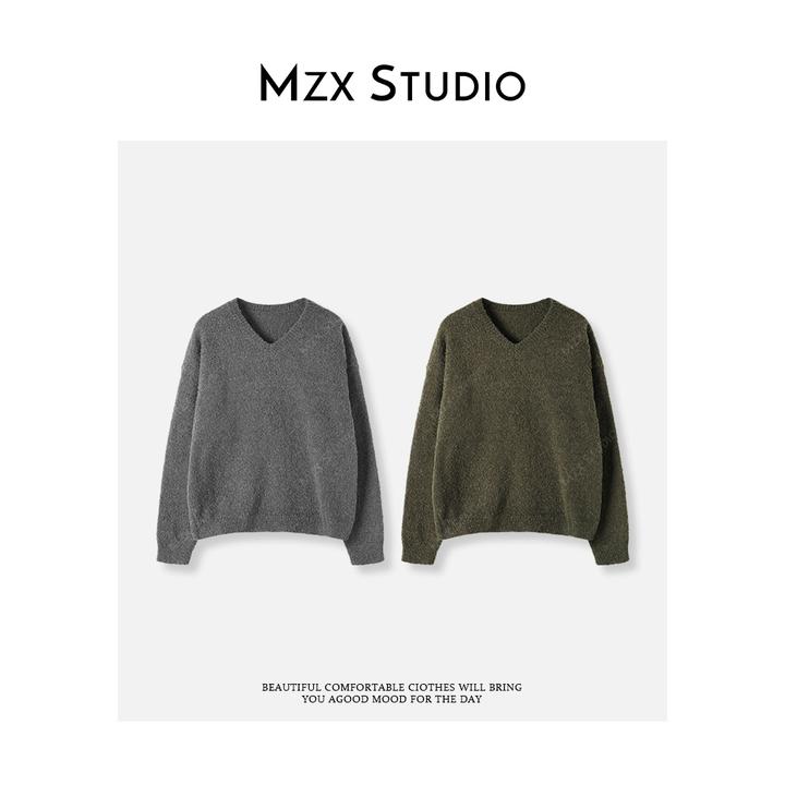 MZX 马拉拉纯色V领慵懒感长袖针织毛衣SY10035-C