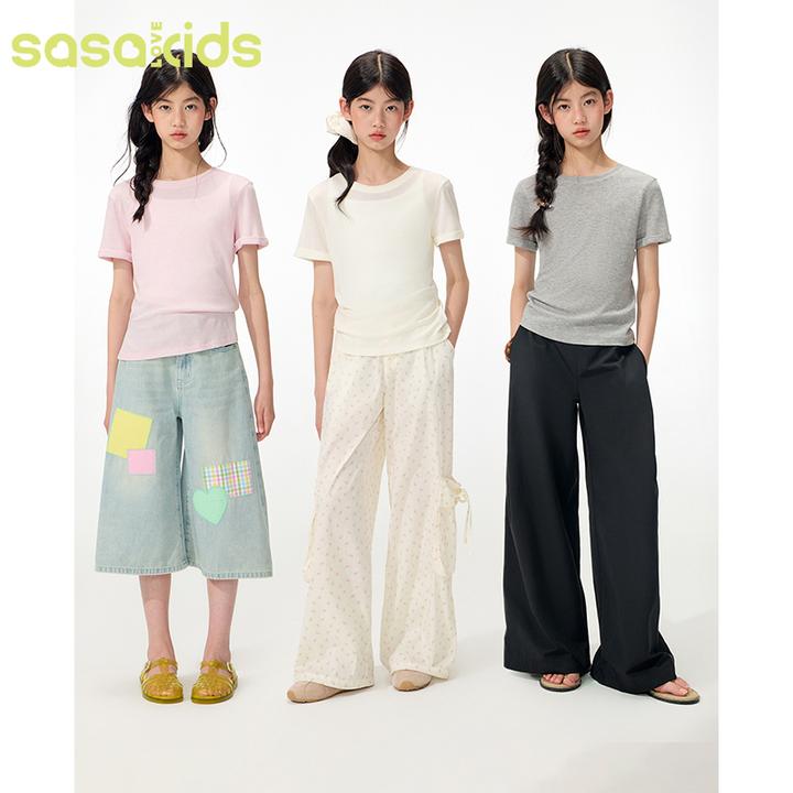 sasakids莱赛尔天丝轻薄透气软糯舒适基础款圆领简约百搭打底T恤