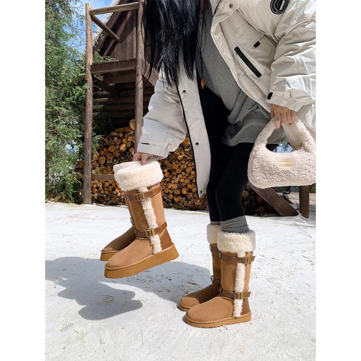 东北加绒加厚两穿厚底雪地靴女冬季长筒靴大码高筒保暖雪地棉鞋