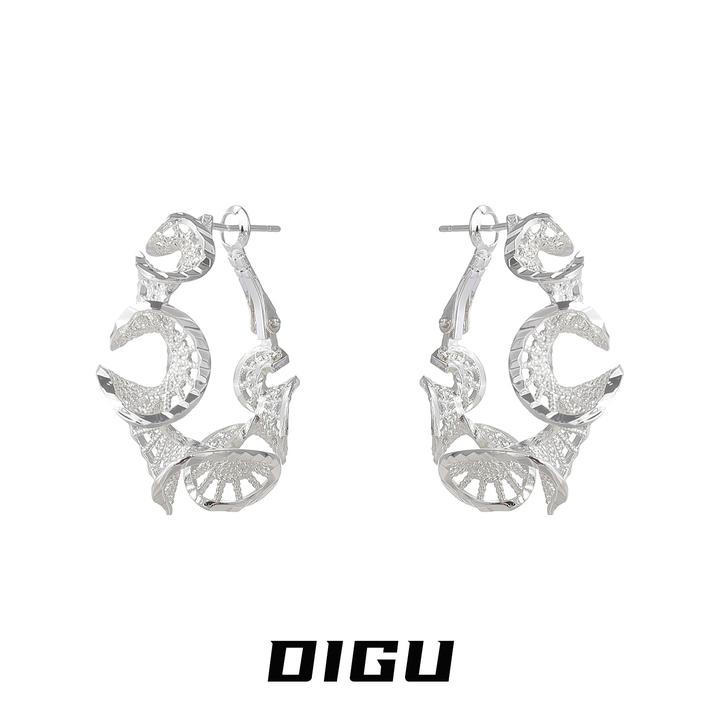 嘀咕家 铜合金耳饰 独特镂空网格螺旋耳环个性几何耳圈冷淡风耳饰