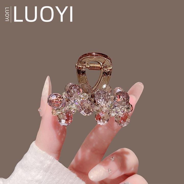 约4.5厘米新款粉紫色水晶前额刘海夹女轻奢时尚后脑勺半扎侧边夹