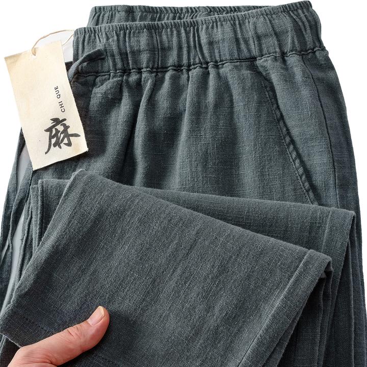棉麻长裤春秋款直筒宽松苎麻裤子松紧腰中国风新款亚麻休闲裤男士