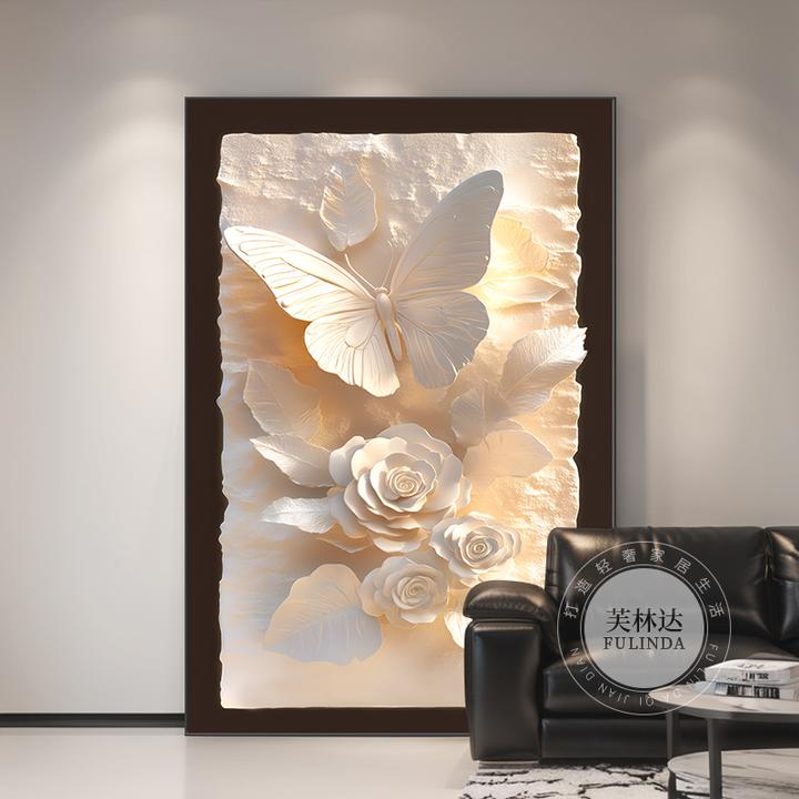 现代简约蝴蝶花卉沙发背景墙装饰画高档走廊玄关餐厅客厅挂画壁画