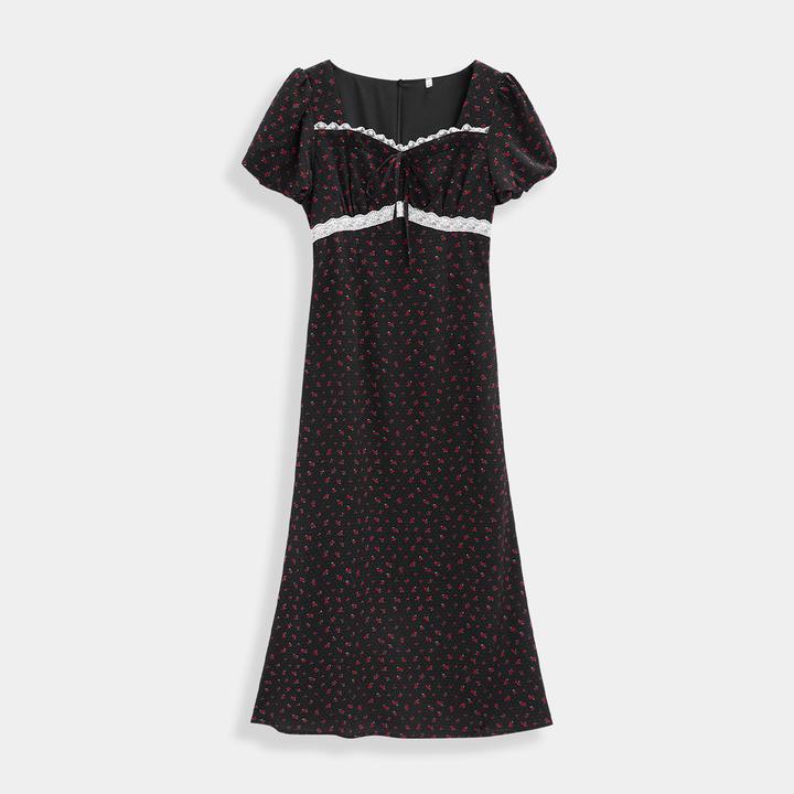 IEF/爱依服连衣裙2025夏季新款港式复古温柔小女人碎花连衣长裙