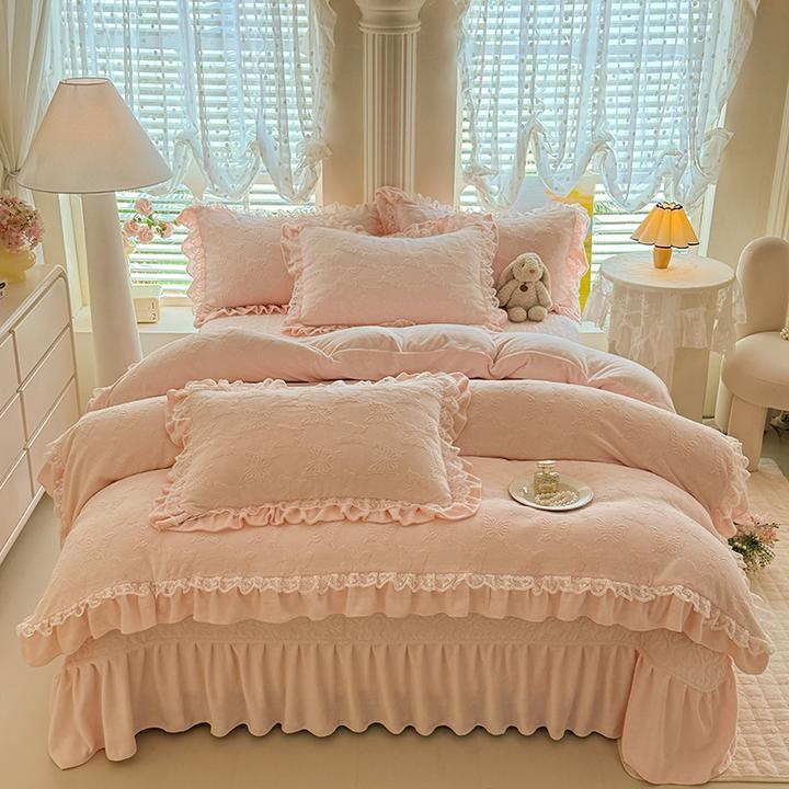 轻奢法式冬季10斤加厚牛奶绒床盖四件套加绒被套双面绒被罩抗静电