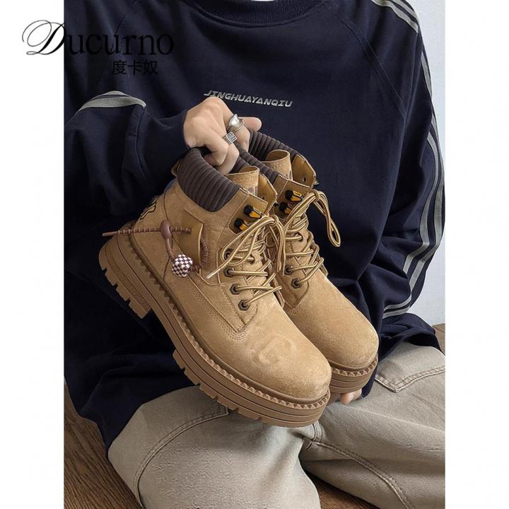 潮牌马丁靴男男高端2025新款英伦风复古短靴沙漠工装高帮时尚靴子