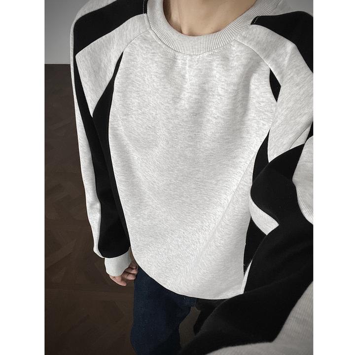 拼接撞色重磅质感圆领卫衣男春秋美式复古潮牌套头衫宽松中山外套