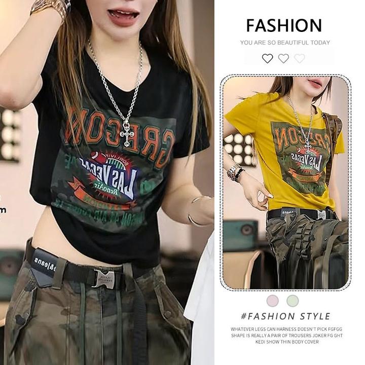 美式复古字母印花短袖T恤女夏季2025新款休闲洋气时尚百搭上衣ins