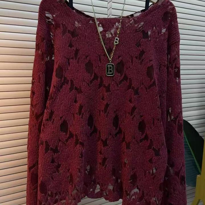 时尚百搭长袖气质蕾丝镂空圆领2917显瘦遮肉减龄大码两件套