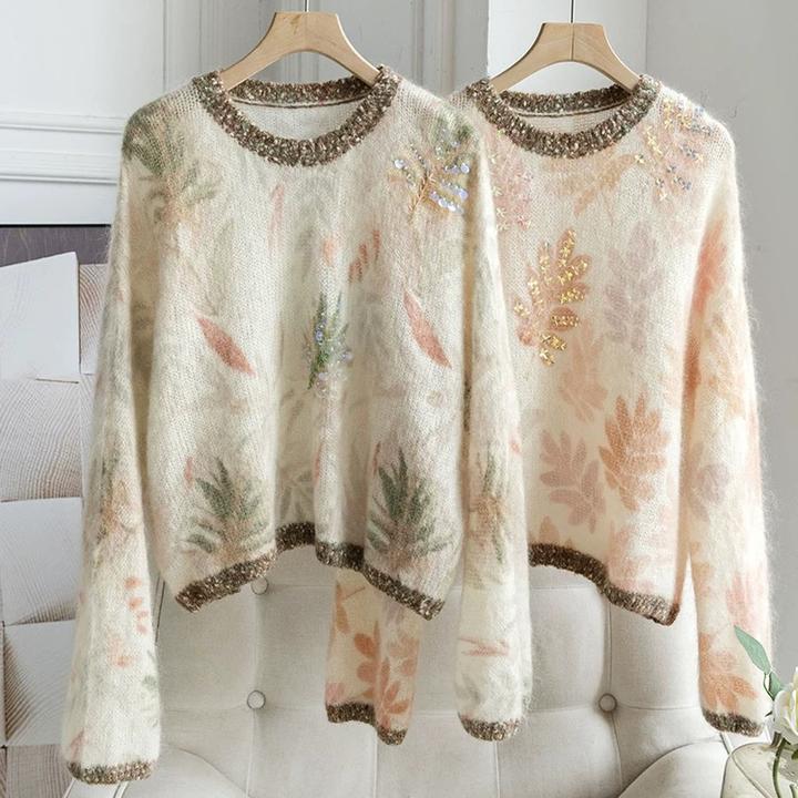 秋季新款淡人米色韩版时尚气质设计感轻奢风长袖针织衫上衣女