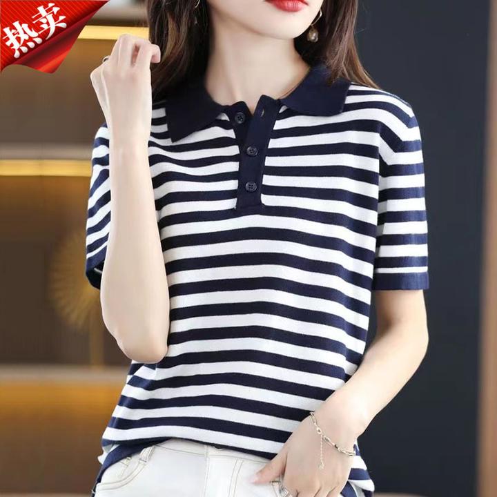 哥弟阿玛施正品英伦风新款POLO衫条纹短袖翻领针织衫百搭T恤上衣