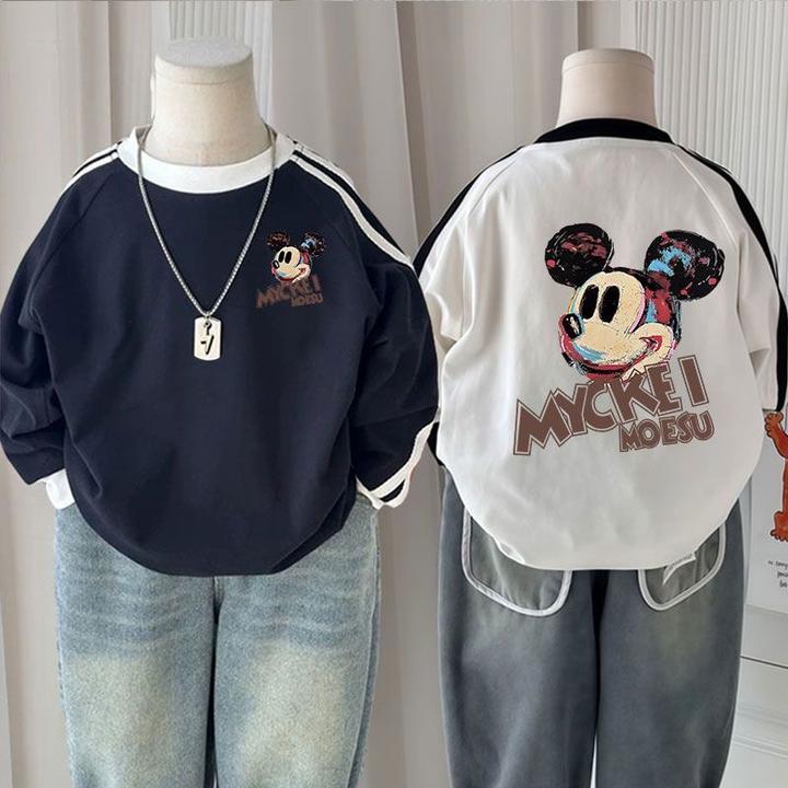 米奇男童打底新款2025女童纯棉T恤小童洋气春秋长袖宝宝儿童上衣t