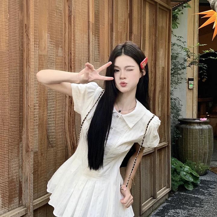 【等你下课】连衣裙a字裙短袖衬衫裙通勤学院风辣妹茶歇裙