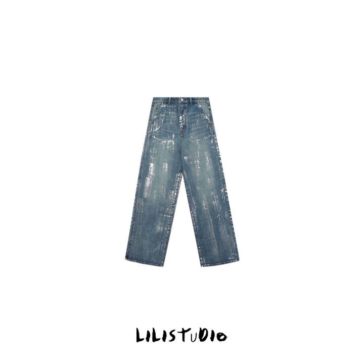 PCNY「泼墨晕染」不理理夏季新款女装高级感时尚小众炸街直筒牛仔裤