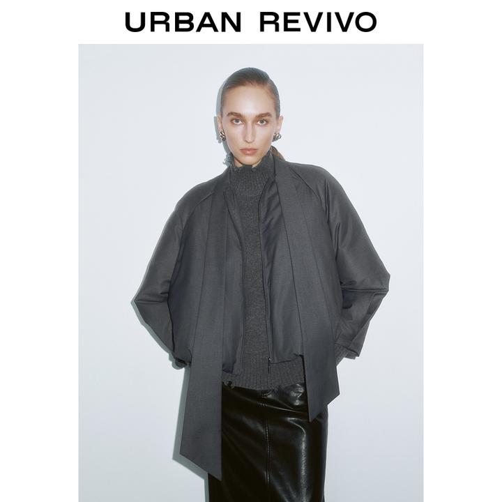 UR2025冬季新款女装简约休闲约飘带超宽松棉服外套UWG150065+