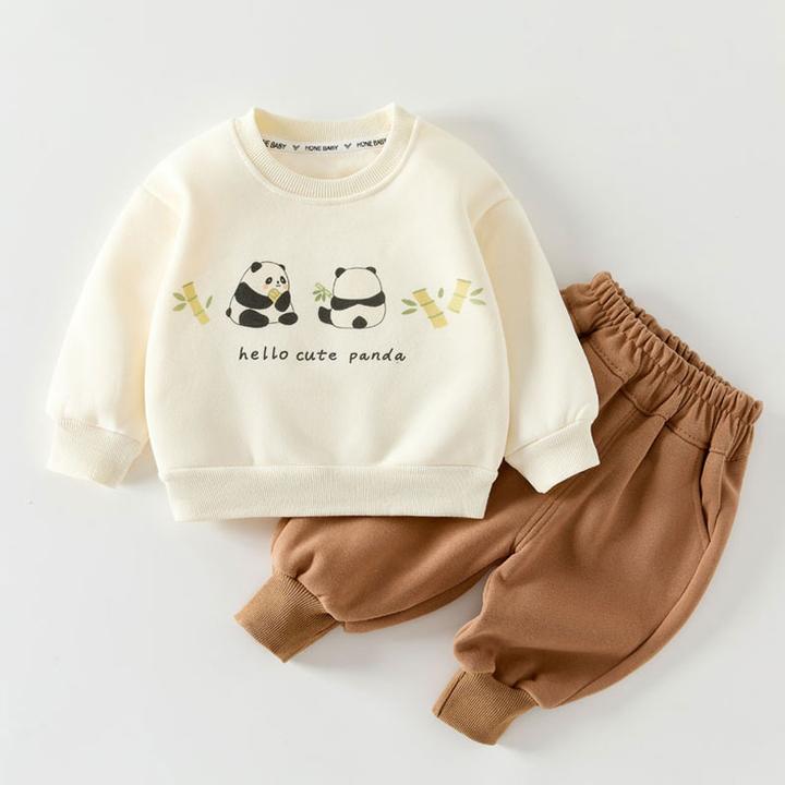 秋冬婴儿卫衣裤套装加绒宝宝休闲运动套圆领套头T恤婴童春季外穿