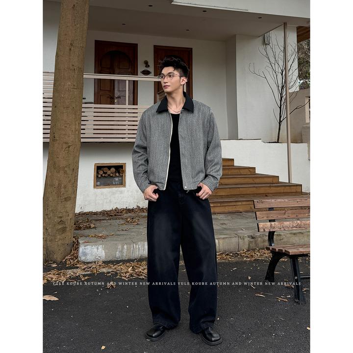 Koube「老钱风 工装夹克」复古撞色千鸟格外套男宽松休闲高级感外套