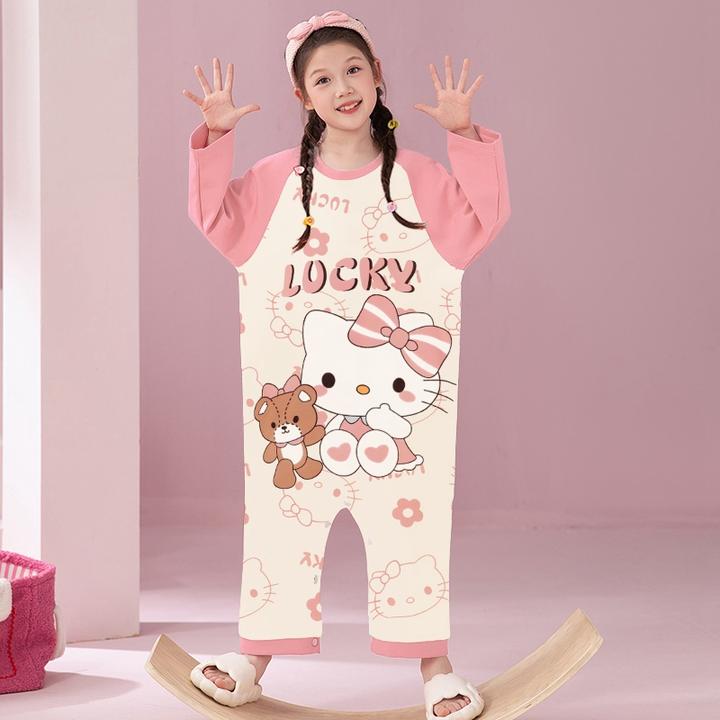 女孩睡衣连体衣2025新款儿童家居服纯棉长袖连体裙春秋季女童睡袋