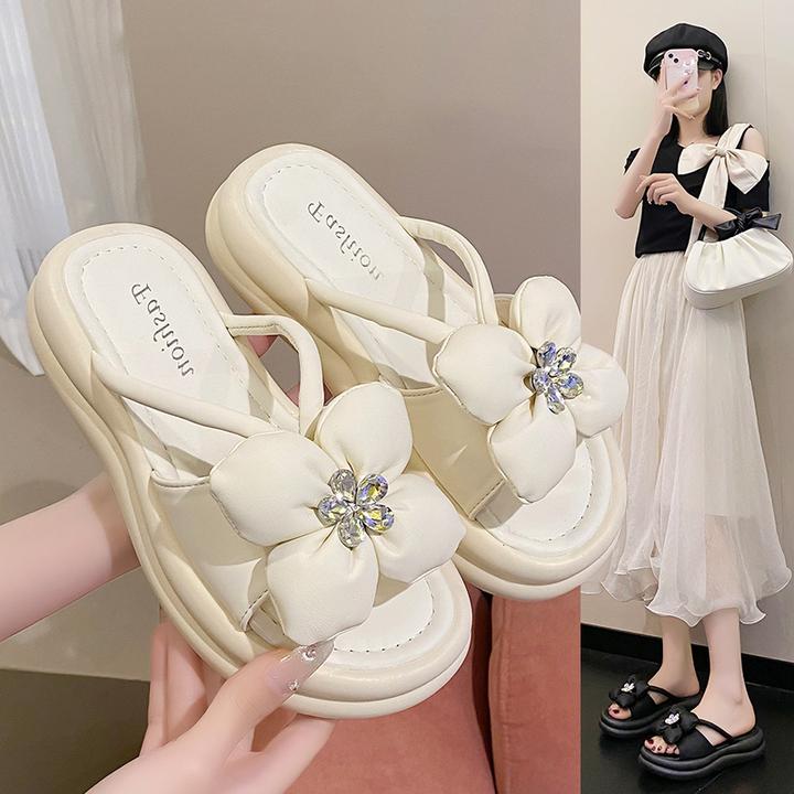 时尚外穿仙女风平底凉鞋女2025夏新款蝴蝶结百搭不累脚沙滩一字拖