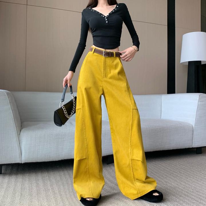 复古灯芯绒时尚休闲阔腿裤女2025秋冬新款百搭宽松显瘦直筒拖地裤