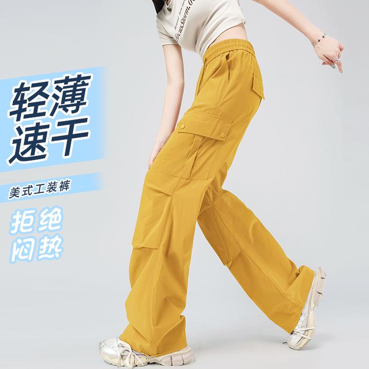 美式工装裤女2025早秋新款宽松阔腿显瘦高腰直筒裤户外运动伞兵裤