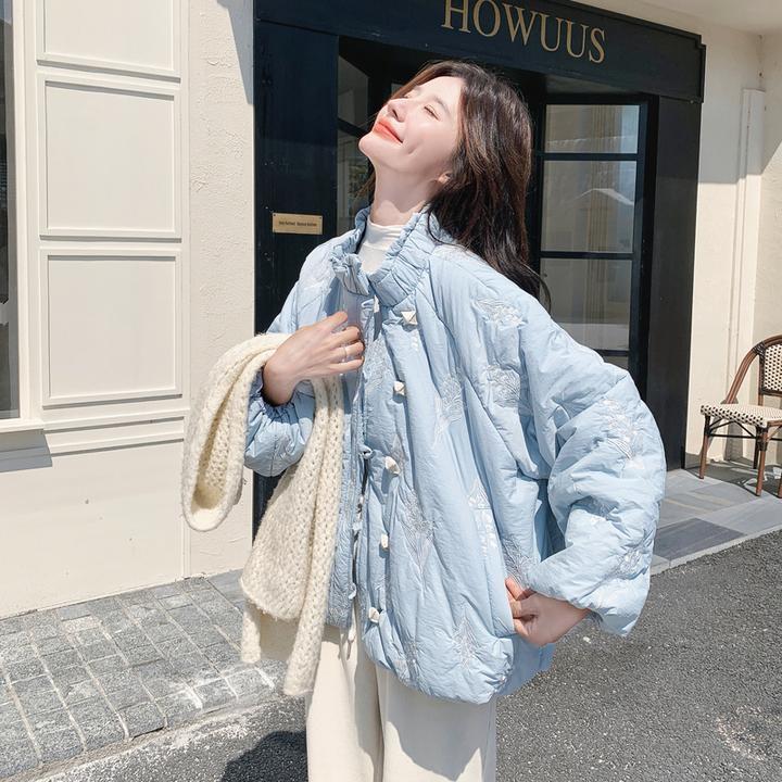国风刺绣羽绒服女冬新款2025超火巨好看的韩系氛围感90白鸭绒外套