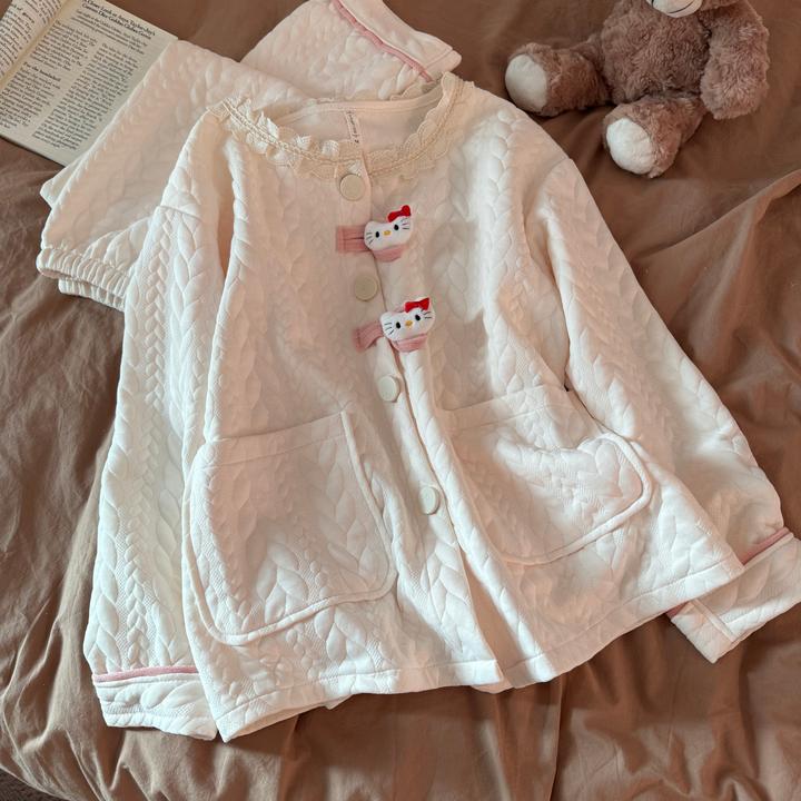 睡衣女春秋冬季2025新款长袖夹层大码网红风kt猫家居服套装